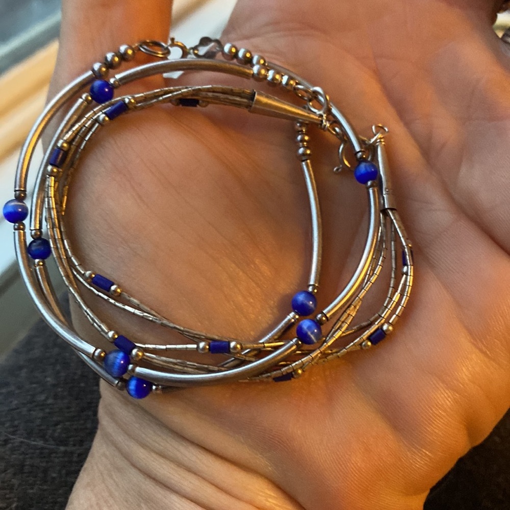 3 Handmade Sterling Silver Blue Beaded Bracelets